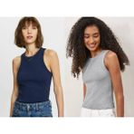Actiwear Kadın 2'Li Paket Fitilli Halter Yaka Örme Atlet T-Shirt - Lacivert - Gri