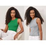 Actiwear Kadın 2'Li Paket Fitilli Halter Yaka Örme Atlet T-Shirt - Yeşil - Gri