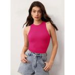 Actiwear Kadın Fitilli Halter Yaka Örme Atlet T-Shirt - Fuşya