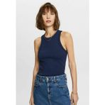 Actiwear Kadın Fitilli Halter Yaka Örme Atlet T-Shirt - Lacivert