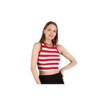 ACTRİS Çizgili Kaşkorse Crop Halter Yaka Fitilli Basic Büstiyer Bluz Kırmızı S
