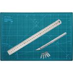 Acuto Çift Taraflı Kesim Altlığı A3 Kesim Matı Kretuar Bıçağı 5 Yedek Çelik Cetvel 30CM A3 Kesim Set