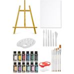 Acuto Mastermix Akrilik Boya Seti 6 Ana Renk 6 Pastel Renk Masaüstü Şövale Tuval Seti 35X50 Plastik Spatül