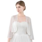 ACVIP Önü Açık 3/4 Kol Omuz Hırka Akşam Düğün Parti Şifon Hırka Göbeği Açık Üst One Size Beyaz Kadın Bolero