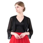 ACVIP Önü Açık 3/4 Kol Omuz Hırka Akşam Düğün Parti Şifon Hırka Göbeği Açık Üst One Size Kadın Bolero
