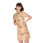 ACVIP Qipao Cheongsam Erik Çiçeği Çin Gece Altın Kadın Mini Saten Elbise