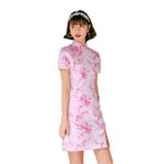 ACVIP Qipao Cheongsam Erik Çiçeği Çin Gece Pinguin Gri Kadın Mini Saten Elbise