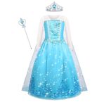 ACWOO Elsa kostümü, Elsa Prenses Elsa, taç ve değnek aksesuarları, kar prensesi kostümü, parti, doğum günü, cadılar bayramı, Cosplay karnaval, çıkarılabilir pelerli, 110 cm