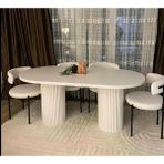 Ada 180X90X75CM (36MM Kalın Kenarlı) Oval Beyaz Sütunlu Yemek Masası (Sandalye Yok Sadece Masadır)