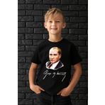 ADA BEBEK ÇOCUK Atatürk Desenli Dijital İmzalı Siyah Basic T-Shirt