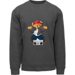 Ada Bebek Çocuk Oversize Hiphop Bear Baskılı Çocuk Sweatshirt - Gri Melanj - 1 - 2 Yaş