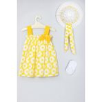 Ada Bebek Çocuk Şapkalı Çiçek Desenli Elbise Babet Çorap Set 010 - 6 - 9 Ay - Karışık