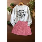 Ada Bebek Çocuk Tarz Ekose Etek Little Angels Sweat Etek Alt Üst Takım - Pembe - 3 - 4 Yaş