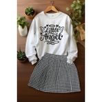 Ada Bebek Çocuk Tarz Ekose Etek Little Angels Sweat Etek Alt Üst Takım - Siyah - 9 - 10 Yaş