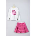 Ada Bebek Çocuk Yeni Sezon Gökkuşağı Pink Baskılı Etek Sweat Takım - 3 - 4 Yaş - Pembe