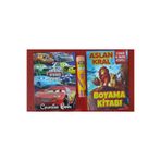 ada çanta kırtasiye 2 adet stickerli boyama kitabı ve 12 li tüp kuru boya kalemi (Arabalar/Aslan Kral )