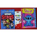 Ada Çanta Kırtasiye 2 Adet Stickerli Karakter Figürlü Boyama Kitabı ve 12 Li Kuru Boya Kalemi AD200536