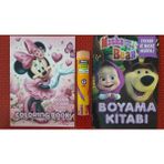 Ada Çanta Kırtasiye 2 Adet Stickerli Karakter Figürlü Boyama Kitabı ve 12 Li Tüp Kuru Boya Kalemi VG996665