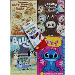Ada Çanta Kırtasiye 4 Adet Stickerli Karakter Figürlü Boyama Kitabı 12 Li Kuru Boya Kalemi AD200820