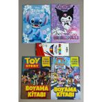 Ada Çanta Kırtasiye 4 Adet Stickerli Karakter Figürlü Boyama Kitabı ve 12 Li Kuru Boya Kalemi AD156002