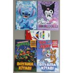 Ada Çanta Kırtasiye 4 Adet Stickerli Karakter Figürlü Boyama Kitabı ve 12 Li Kuru Boya Kalemi AD200718