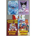 Ada Çanta Kırtasiye 4 Adet Stickerli Karakter Figürlü Boyama Kitabı ve 12 Li Kuru Boya Kalemi CT61915