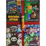 Ada Çanta Kırtasiye 4 Adet Stickerli Karakter Figürlü Boyama Kitabı ve 12 Li Tüp Kuru Boya Kalemi VC1587