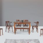 Ada Lükens Masa Ve Dekopajlı Sandalye Tabure Takımı, Ceviz, 125X80