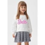 Adabebek Ekose Kare Etekli Tarz Organik Barbie Baskılı Sweat Etek Takım - 7 - 8 Yaş - Siyah - Beyaz