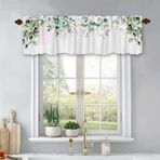Adaçayı Yeşili Okaliptüs Valance Suluboya Çubuk Cep Pencere Uygulamaları Pembe Çiçek Kısa Perdeler Mutfak Penceresi Banyo Yatak Odası Polyester 130 x 45 cm