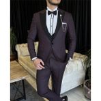 Adam Tailor Italyan Kesim Ceket Yelek Pantolon Damatlık Set Bordo T7467 - 50