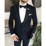 Adam Tailor Italyan Kesim Ceket Yelek Pantolon Damatlık Set Lacivert T8123 - 50