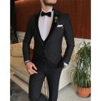 Adam Tailor Italyan Kesim Ceket Yelek Pantolon Damatlık Set Siyah T7164 - 56
