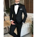 Adam Tailor Italyan Kesim Erkek Ceket Yelek Pantolon Damatlık Set Siyah T6015 - 56
