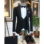 Adam Tailor Italyan Kesim Erkek Ceket Yelek Pantolon Damatlık Set Siyah T6313 - 56