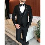 Adam Tailor Italyan Kesim Erkek Ceket Yelek Pantolon Damatlık Set Siyah T7062 - 56