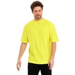 ADAMS Jakarlı Kumaş Bisiklet Yaka Kısa Kollu Erkek Oversize T-Shirt (Sarı, S)