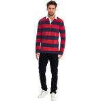 Adams Oxford Model Çizgili Polo Yaka Erkek Uzun Kol Sweatshirt - Kırmızı - Lacivert