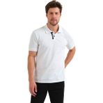Adams Polo Yaka %100 Pamuk Sırt Siyah Şeritli Reflektör Logo Baskılı Kısa Kol Beyaz Erkek Tişört - 2XL