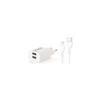 Adapthor TTA521DIU 10W 5V 2.1A Çift USB + IPHONE To USB 3A Kablolu Set Beyaz - Lightning (8 Pin)