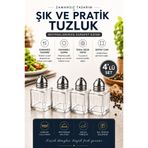 Adaptoll Mini Cam Tuzluk Biberlik Seti 4’lü Kare Baharatlık Paslanmaz Çelik Kapaklı Şeffaf Cam Sofra Tuzluk Baharat Kabı Modern Dekoratif Tuzluk Biberlik Takımı