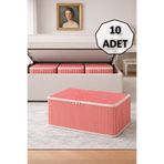 ADARYA HOME 10' lu Çizgili Hurç 62x37x25 cm Dolap İçi Düzenleyici Kumaş Depolama Çantası (KIRMIZI)