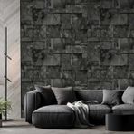 Adawall 23106-5 Roka Serisi Koyu Gri Siyah Geometrik Taş Desen Duvar Kağıdı