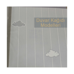 Adawall 8916-1 Ada Kids Gri Bulutlu Çizgili Duvar Kağıdı