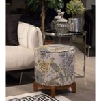 Adawall Sarı Kuş Detaylı Ahşap Ayaklı Puf