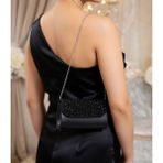 addy Siyah Taşlı Zincirli Clutch Abiye Çanta
