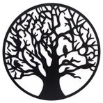 Adeco 60 cm Hayat Ağacı Metal Duvara Asılan Sanat Heykeli Dallarda Kuşlarla Aile Ağacı Yuvarlak Çağdaş Ev Ofis Dekoru Büyük