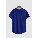ADEGO Erkek Mavi Oval Kesim Cepli Bisiklet Yaka T-Shirt