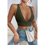 ADEGO Kadın Haki Çapraz Sırt Detaylı Crop Top Bluz