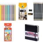 Adel Yayınları Grafiti Dereceli Çizim Eskiz Kalem Seti 8'li - Renkli Kuru Boya ve Art Creaiton 12X12 Defter - Standart